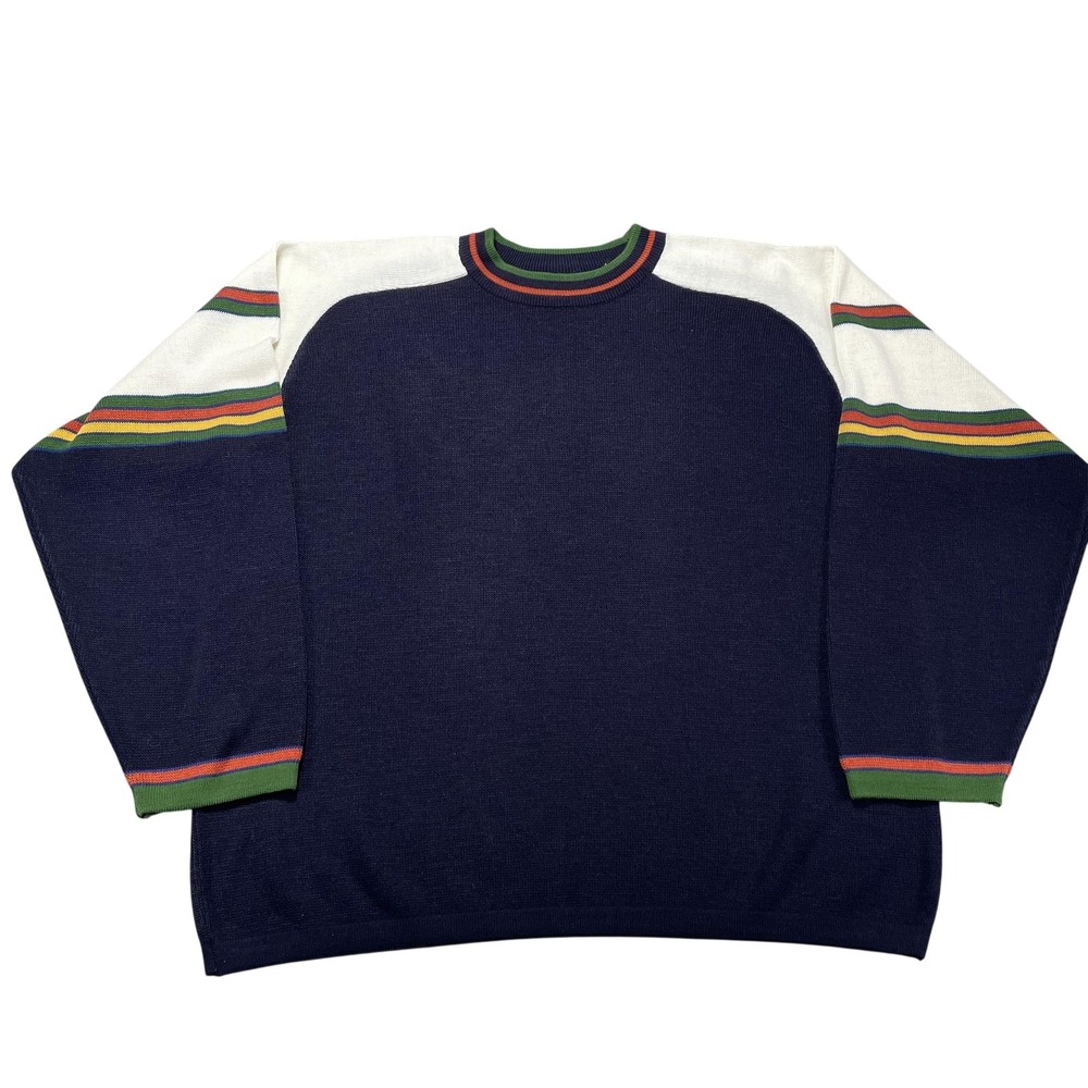 Extreme Gear Sweater‎ Mens Med Blue Stripe Knit Crewneck Pullover Colorblock VTG